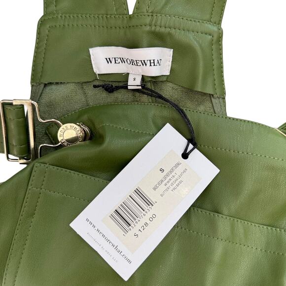 NWT WeWoreWhat Buttery Vegan Leather Basil Short Overalls | Small - Picture 4 of 7